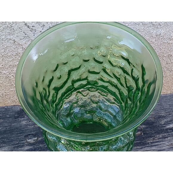 Vintage E.O. Brody Co. 1960s Emerald Green Crinkle Glass EAPG Flower Pot Vase - Picture 7 of 11
